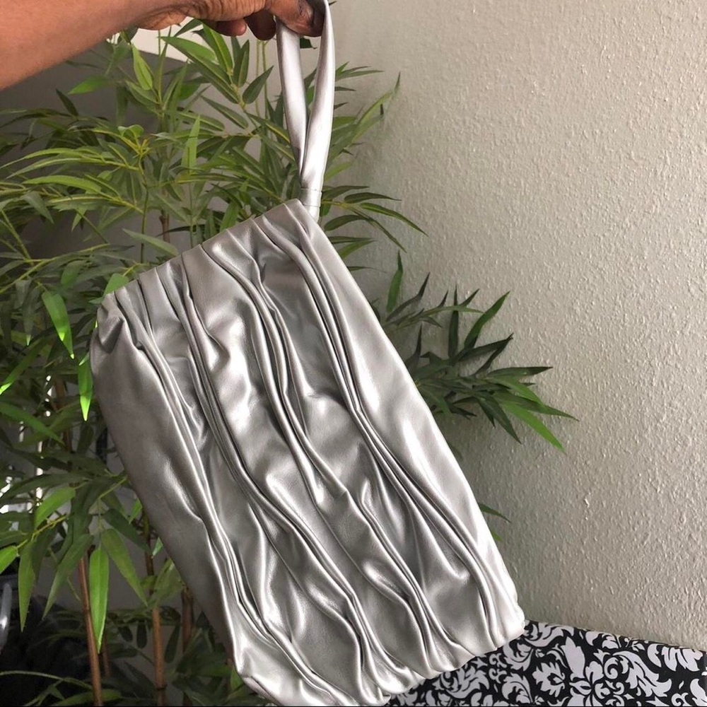 Silver Futuristic clutch bag wristlet purse ruched pattern